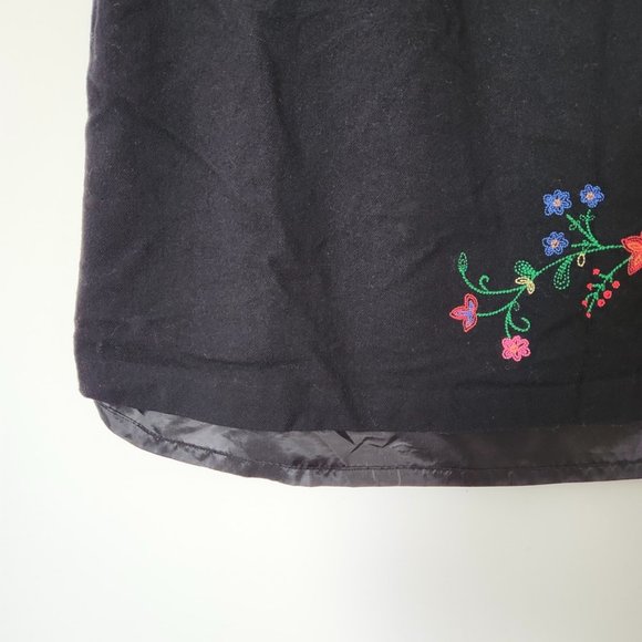 Vintage 90s Pendleton Black Floral Embroidered Midi Skirt Wool Cottage Size 14 - Picture 4 of 11